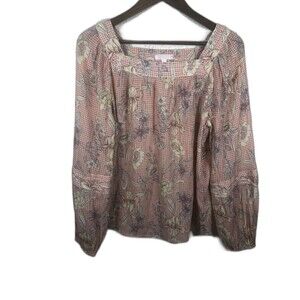 LC Lauren Conrad Women’s L Floral Print Long Sleeve Fairy BOHO Peasant Milkmaid